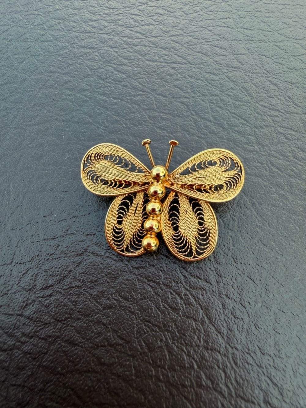 Vintage Gold Tone Butterfly Filigree Brooch